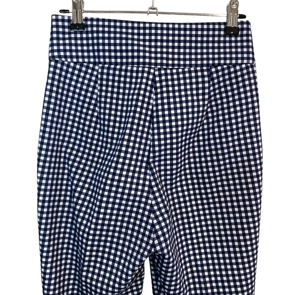 Zara Navy & White Gingham Check high waist ankle pants - 2 - Turkey